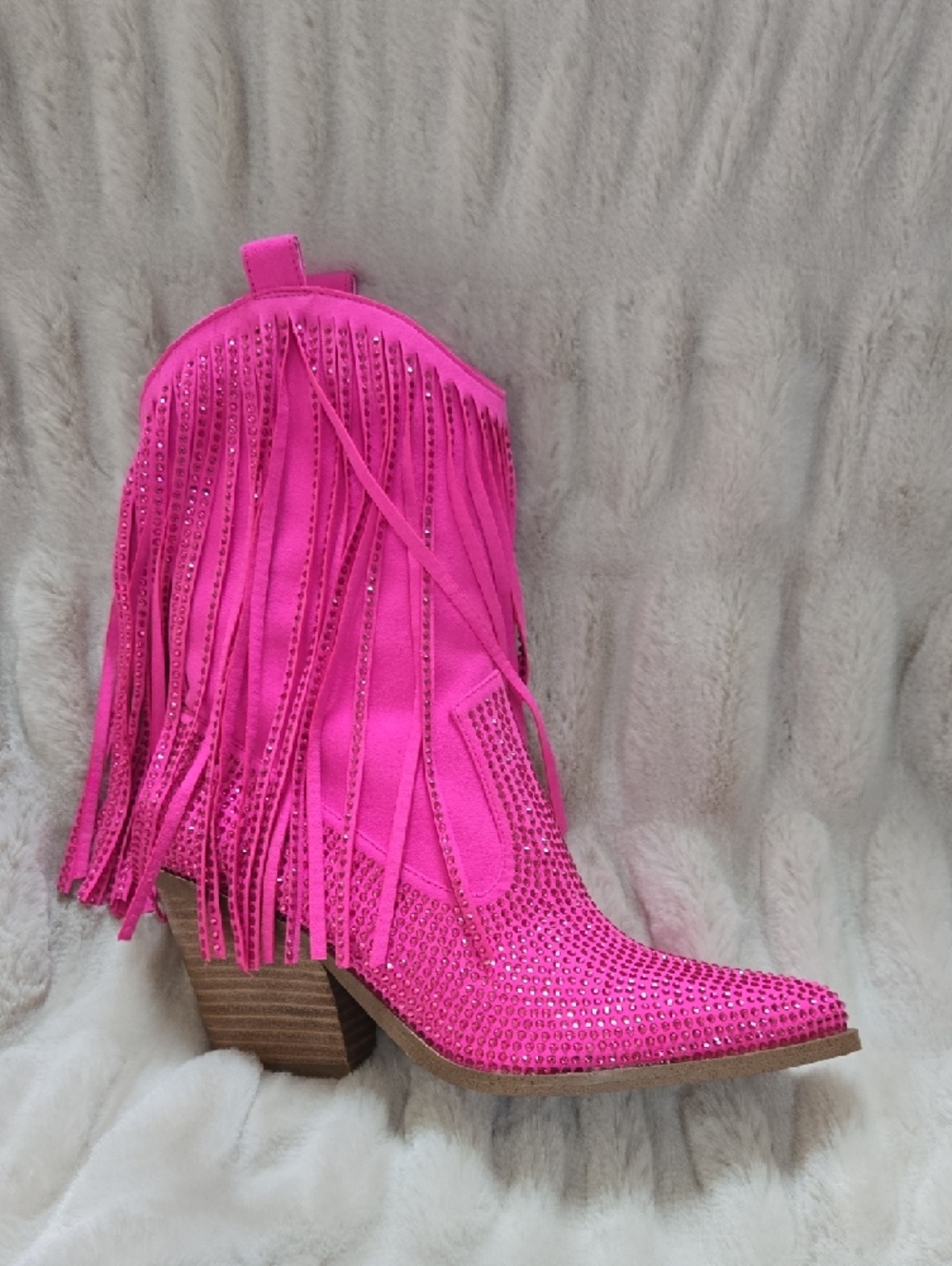 Jessica Simpson Neon Pink Fringe Rhinestone Ankle Boot - Picture 2 of 6